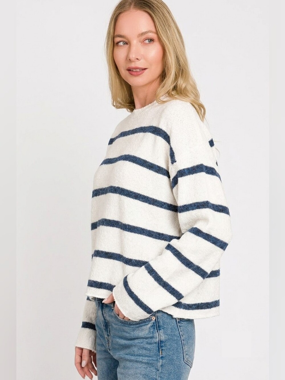 Zenana Wool Blend Striped Sweater - Picture 3 of 5